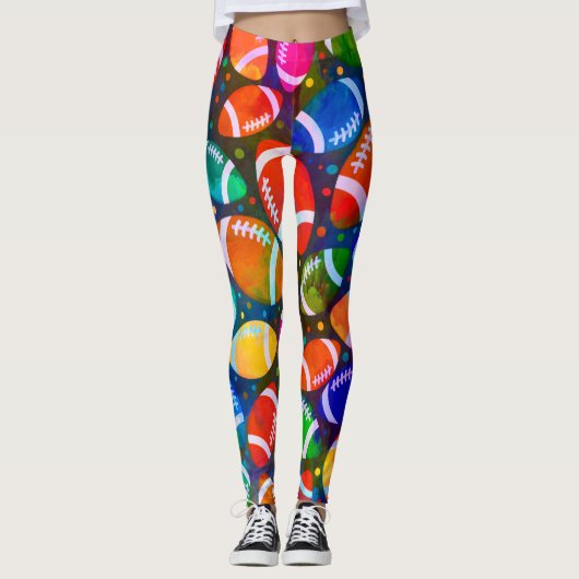 Leggings Motif coloré de football américain (Devant)