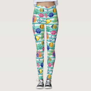Leggings Motif coloré de la vie marine côtière (5)