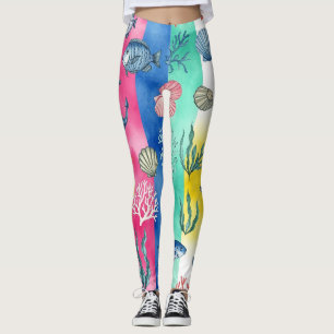 Leggings Motif Coloré de la Vie Marine Côtière (6)