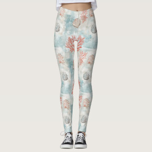 Leggings Motif coquillage aqua de cottage côtier