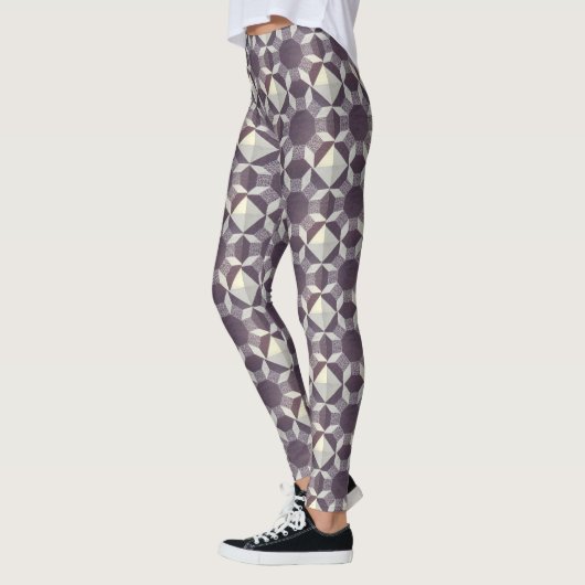 Leggings - Motif courbé en violet et blanc (Gauche)