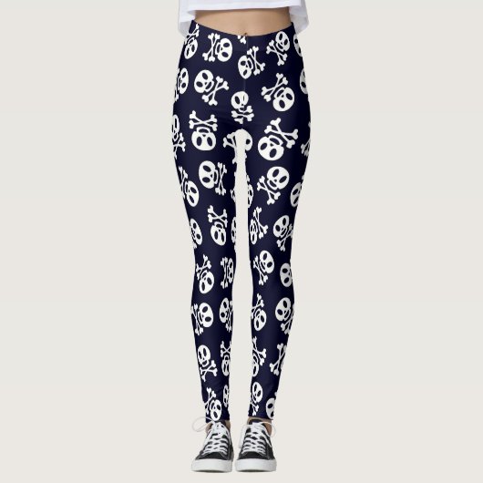 Leggings Motif crâne blanc et os croisés (Devant)
