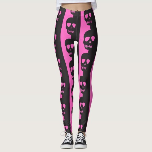 Leggings Motif crâne noir et rose (Devant)