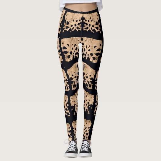 Leggings Motif crocodile moderne en or rose et noir (Devant)