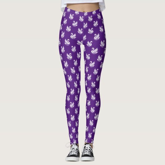Leggings Motif cygne 02 - Blanc sur Royal Purple (Devant)