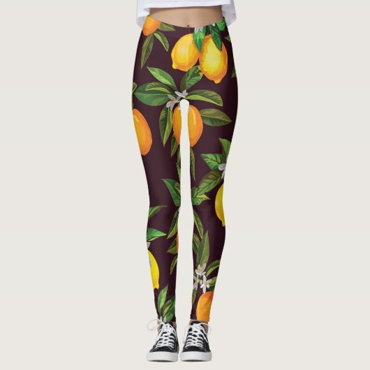 Leggings Motif d'agrumes, Oranges Vintages de citrons. (Devant)