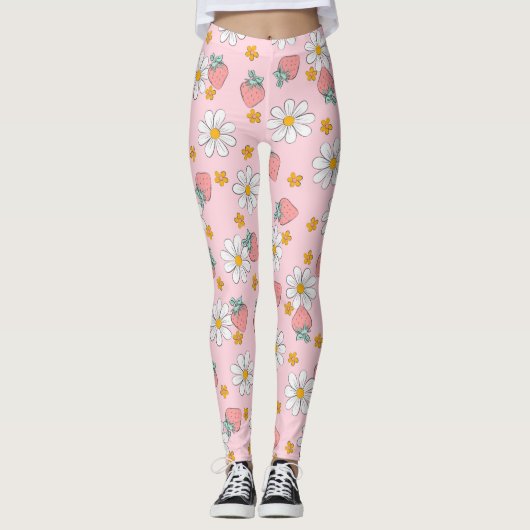 Leggings Motif Daisy Fraise d'Été  (Devant)