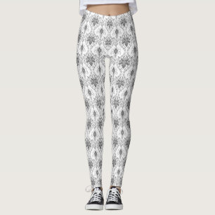 Leggings Motif Damask blanc et gris