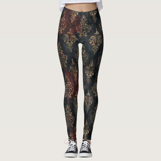 Leggings Motif Damask Noir Or Persan (2) (Devant)