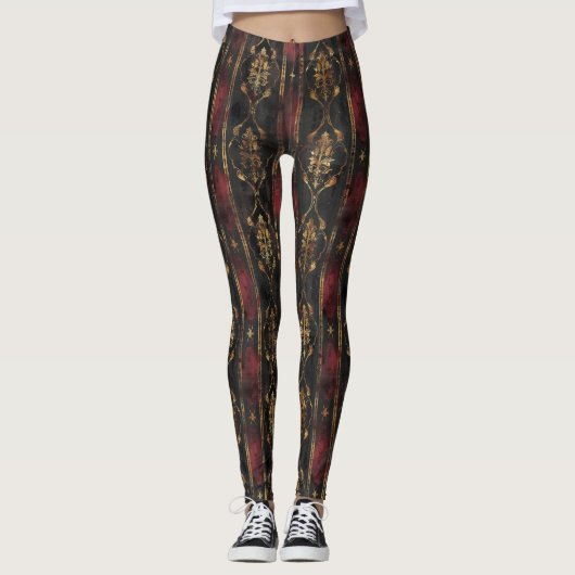 Leggings Motif Damask Noir Or Persan (3) (Devant)