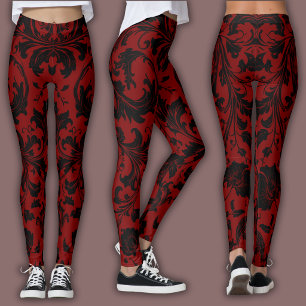 Leggings Motif Damassé Vin Noir & Rouge