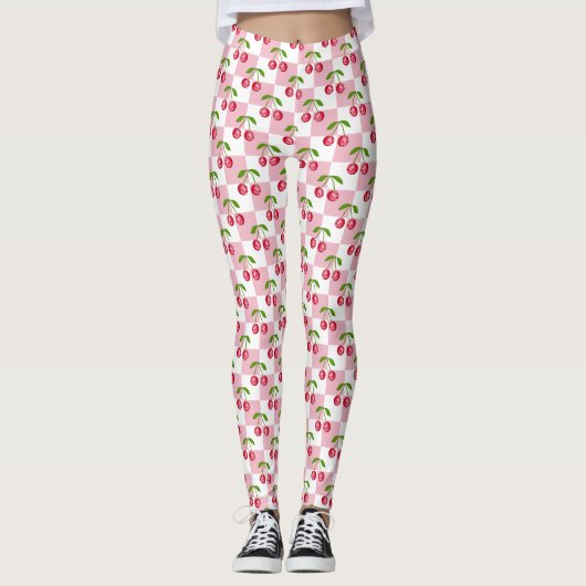 Leggings Motif damier boule de disco cerise (Devant)