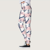 Leggings Motif d'ancrage bleu marine à rayures rose marine (Gauche)