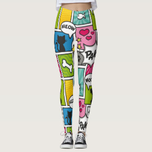 Leggings Motif d'animal familier de style de bande dessinée