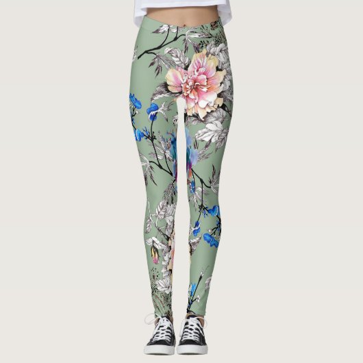Leggings Motif d'aquarelle Arrière - plan vert. (Devant)