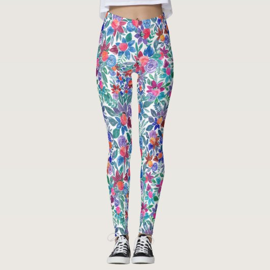 Leggings Motif d'aquarelle aux fraises florales (Devant)