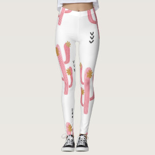 Leggings Motif d'aquarelle de cactus rose vintage