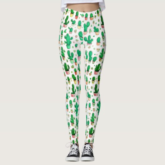 Leggings Motif d'aquarelle de cactus vert Succulent (Devant)