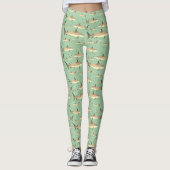 Leggings Motif d'aquarelle de requin jaune + vert mer (Devant)
