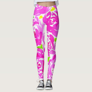 Leggings Motif d'aquarelle Magenta Peonies