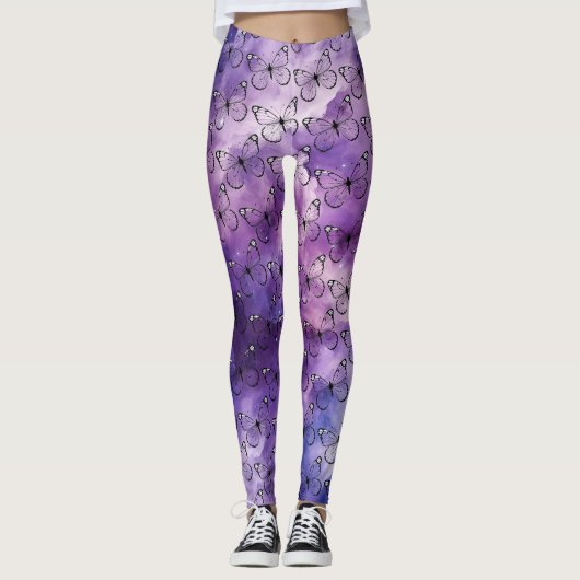 Leggings Motif d'aquarelle papillon pourpre (Devant)