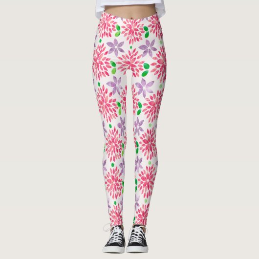 Leggings Motif d'aquarelle rose et violet (Devant)