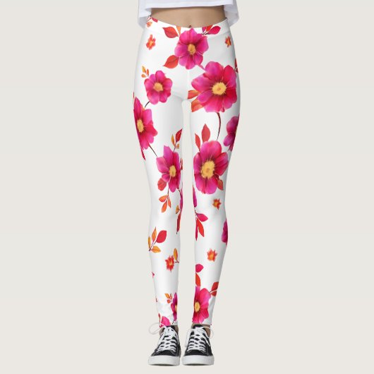 Leggings Motif d'aquarelle rose vibre (Devant)