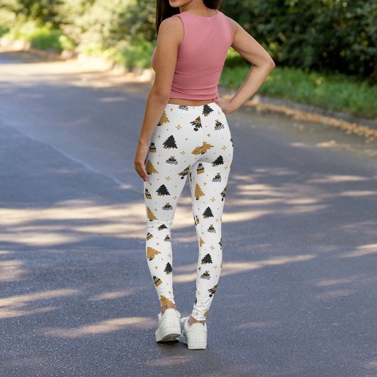 Leggings Motif d'arbre de Noël noir or