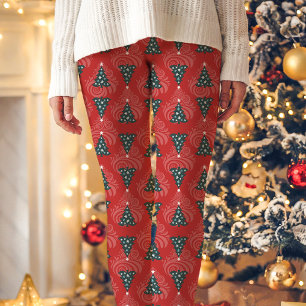 Leggings Motif d'arbre de Noël rouge Fêtes