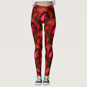 Leggings Motif D'Art Abstrait Gras Rouge Et Vert