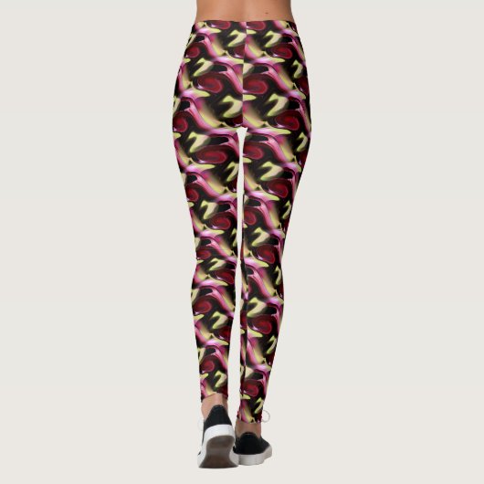 Leggings Motif D'Art Abstrait Maroon Et Vert (Dos)