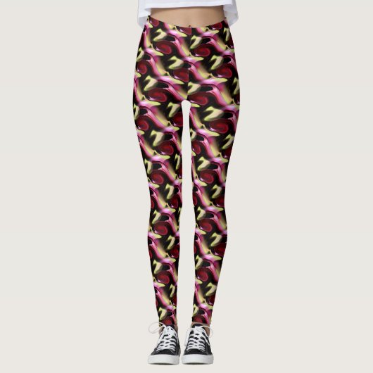 Leggings Motif D'Art Abstrait Maroon Et Vert (Devant)