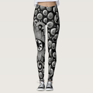 Leggings motif d'art abstrait noir et gris