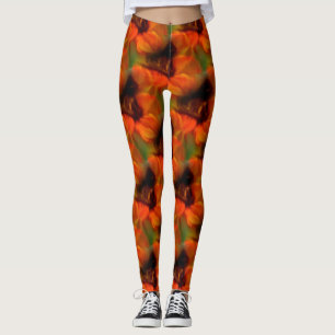 Leggings Motif D'Art Abstrait Orange Et Brown
