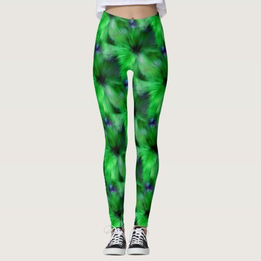 Leggings Motif d'art Abstrait vert brillant (Devant)