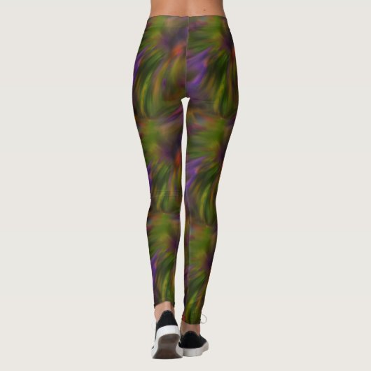 Leggings Motif D'Art Abstrait Vert Et Violet (Dos)