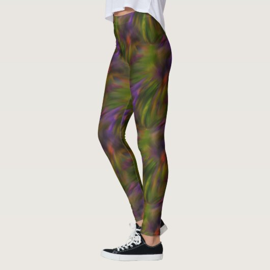 Leggings Motif D'Art Abstrait Vert Et Violet (Gauche)