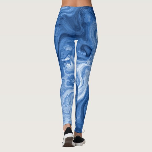 Leggings Motif d'art en marbre bleu foncé clair moyen (Dos)
