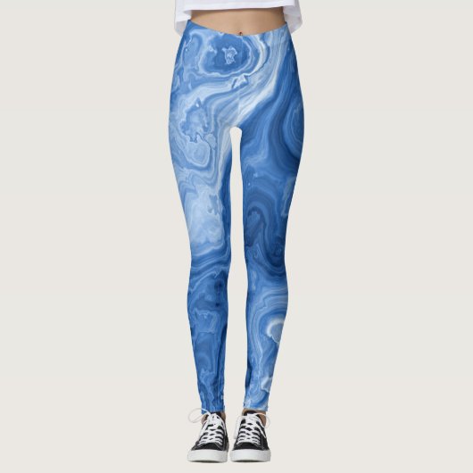 Leggings Motif d'art en marbre bleu foncé clair moyen (Devant)