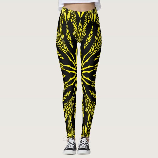 Leggings motif d'art mandala jaune abstrait (Devant)