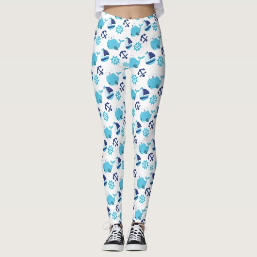 Leggings Motif De Baleines, Beaux Baleines, Baleines Bleues (Devant)