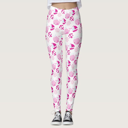 Leggings Motif De Baleines, Beaux Baleines, Baleines Roses (Devant)