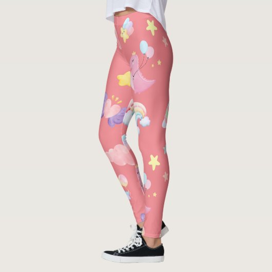 Leggings Motif de ballon arc-en-ciel rose doux dinosaure (Gauche)