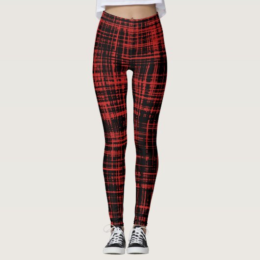 Leggings Motif de bande Abstrait noir et rouge (Devant)