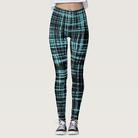 Leggings Motif de bande Abstrait Turquoise et Noir (Devant)