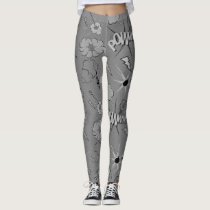 Leggings Motif de bande dessinée grise rétro