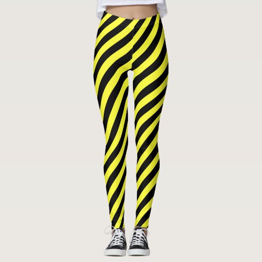 Leggings Motif de bande diagonale noir et jaune (Devant)