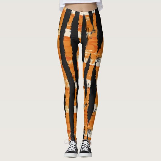 Leggings Motif de bande orange noir (Devant)