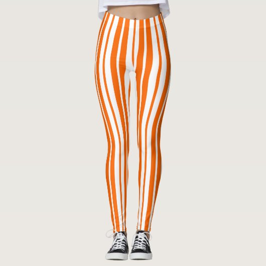 Leggings Motif de bandes verticales blanches orange (Devant)