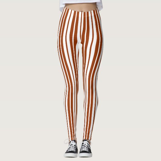 Leggings Motif de bandes verticales Brown blanches (Devant)